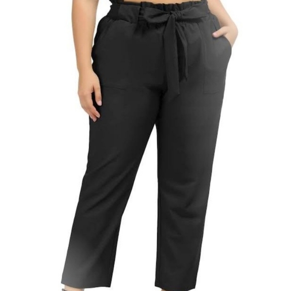 Size M black cropped paper bag dress pants - Picture 1 of 15